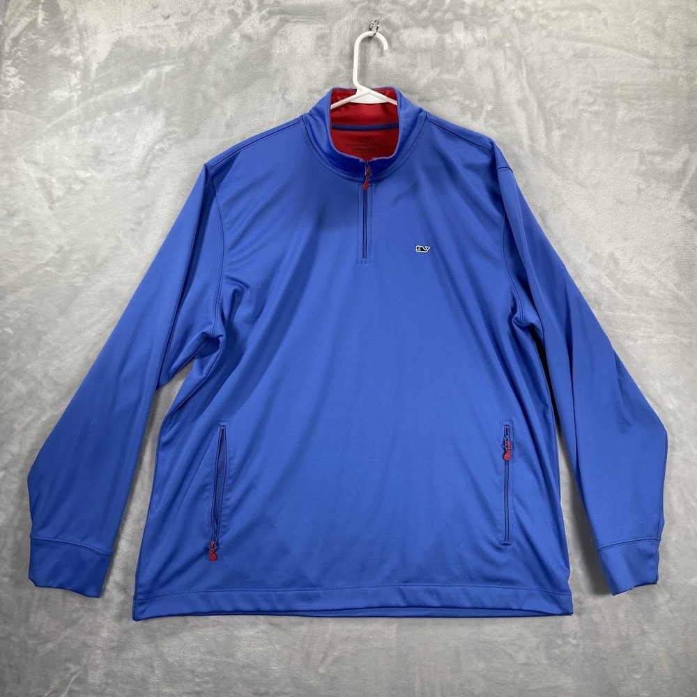 Vineyard Vines Blue Quarter-Zip Pullover with Red Trim